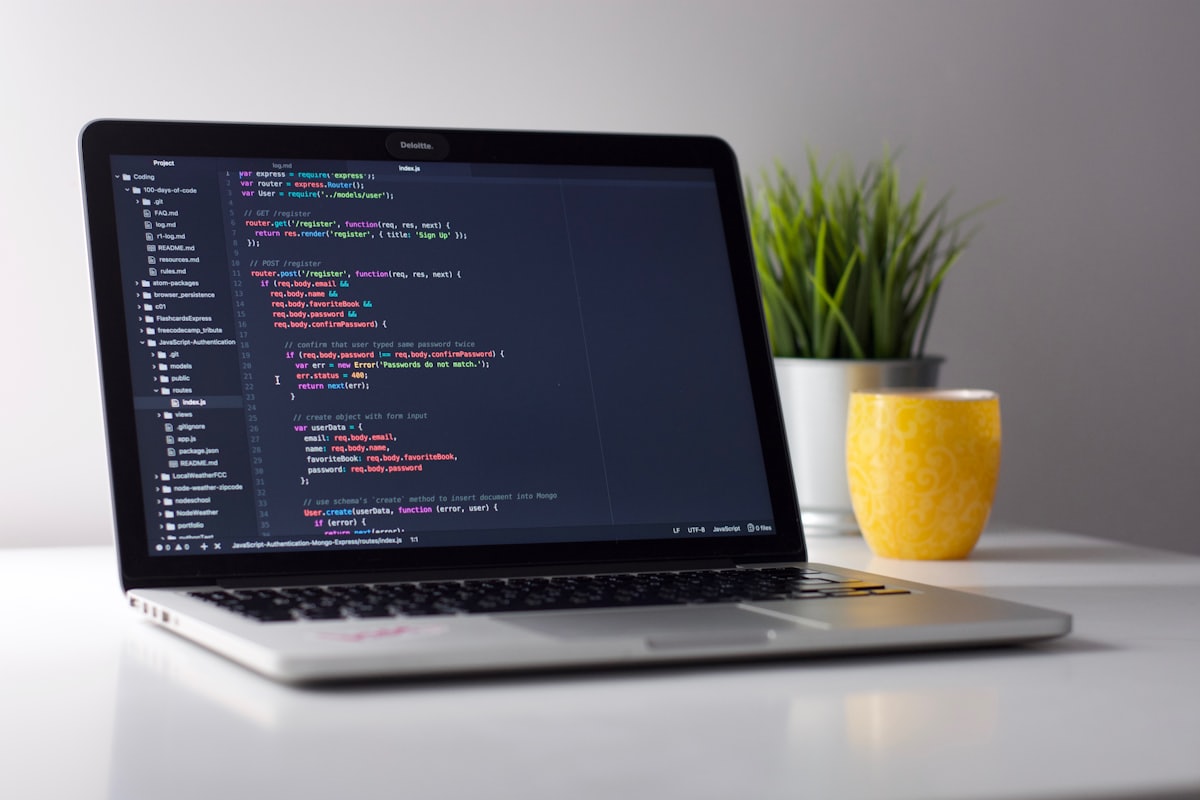 Modern code editor on a laptop