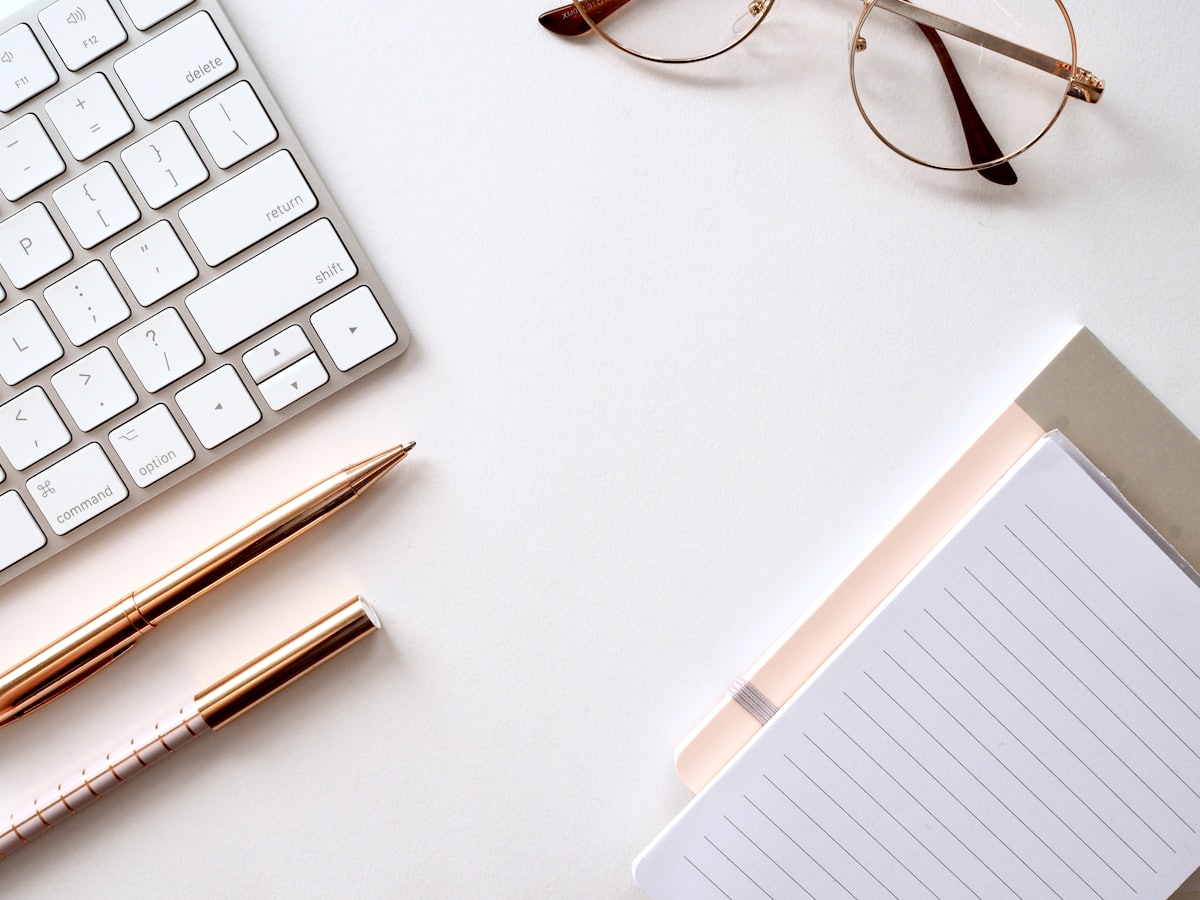 Printed brand collateral on a desk