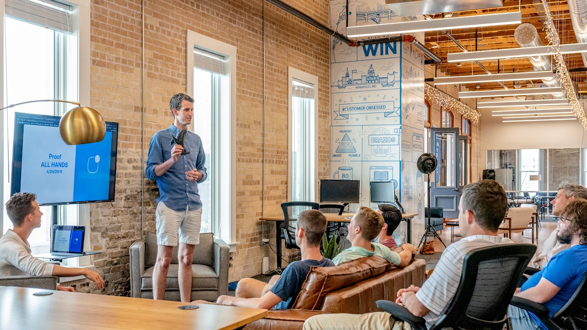 Team in a modern office workspace